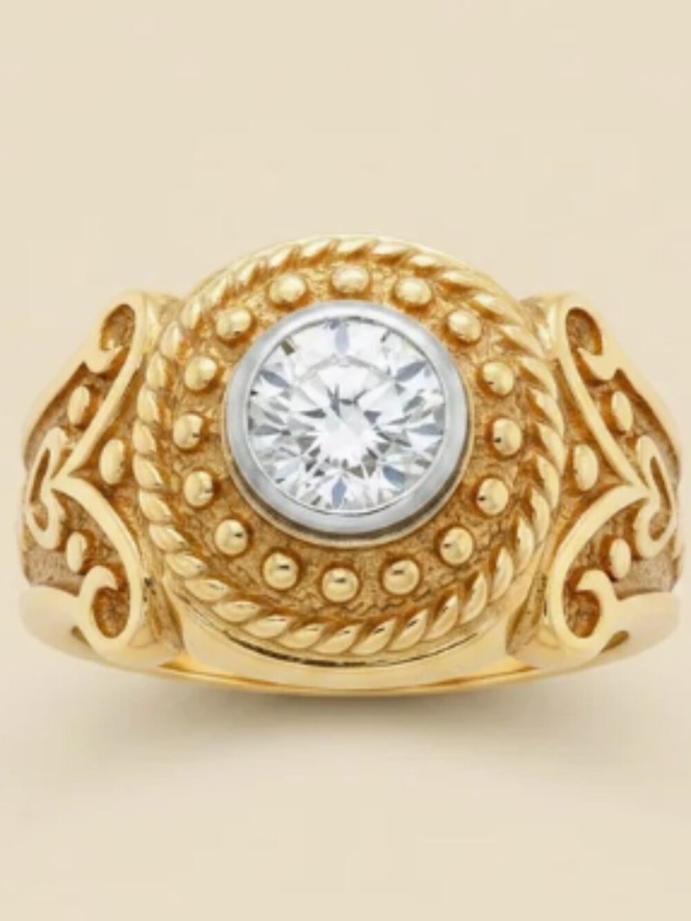14k Yellow Gold Etruscan-Style Diamond Bridal Registry Wedding Engagement Ring